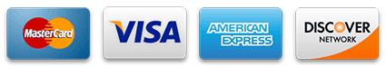 Accepted payment methods — Visa, Mastercard, AMEX, Discover